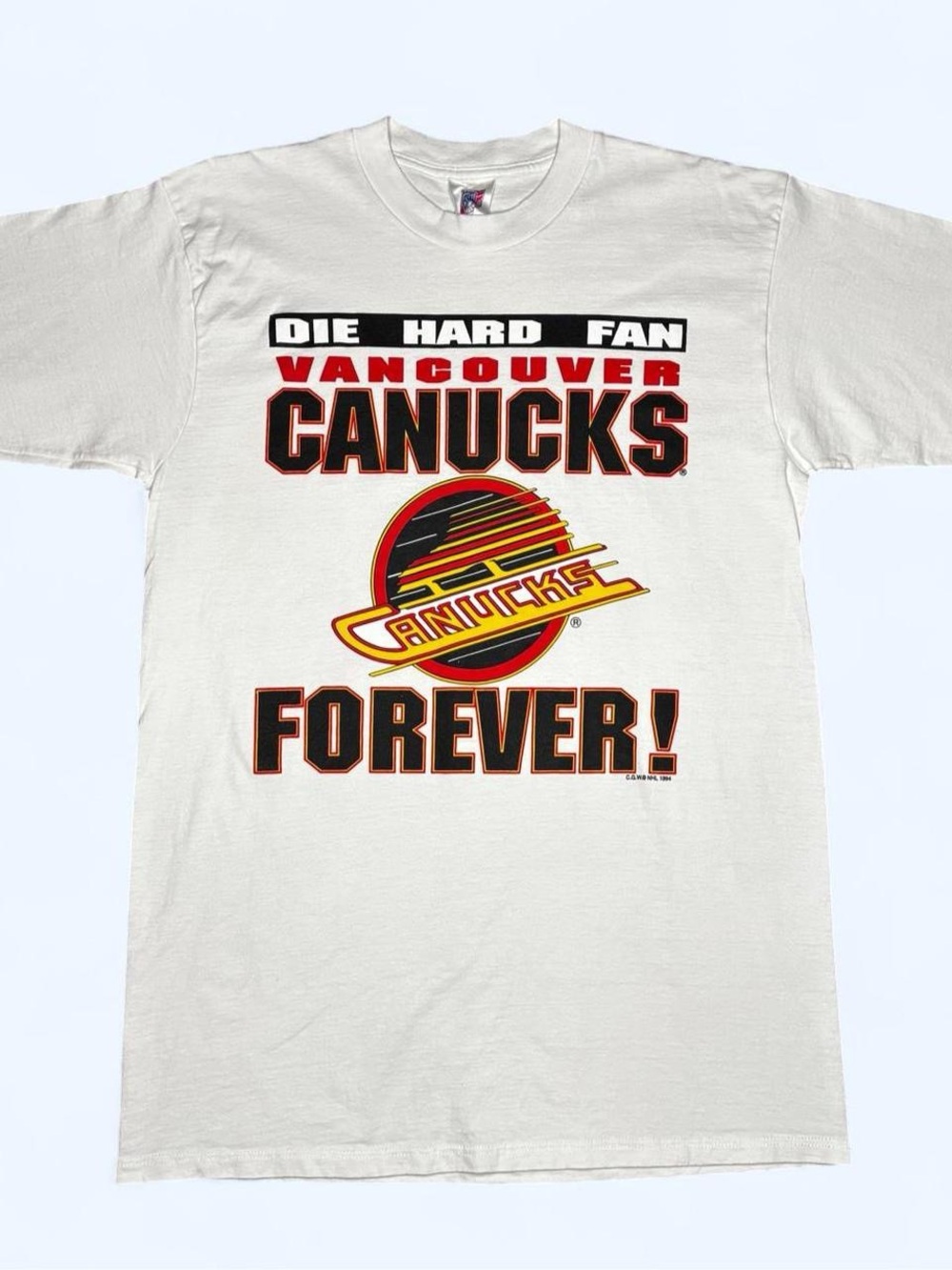 Vintage 1994 Vancouver Canucks Die Hard Fan Forever NHL T-Shirt Made in Canada L